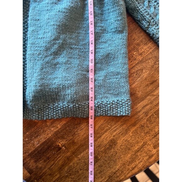 Handmade Blue Cable Knit Bell Sleeve Cardigan Sweater Size Medium - Picture 8 of 10